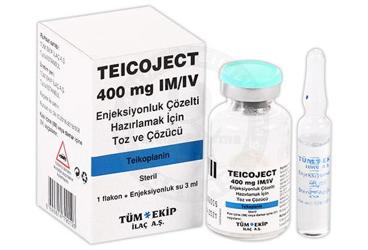 TEICOJECT 400 mg IM/IV enjeksiyonluk çözelti hazırlamak için toz ve çözücü kutu görseli