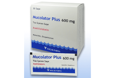 MUCOLATOR PLUS 600 mg toz içeren 30 saşe kutu görseli