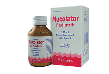 MUCOLATOR pediatrik 100 ml şurup hazırlamak için granül kutu görseli