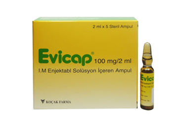 EVICAP 100 mg/2 ml IM enjektabl solüsyon içeren 5 ampül kutu görseli