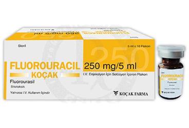 FLUOROURACIL-KOCAK 250 mg/5 ml IV enjeksiyon için solüsyon içeren flakon kutu görseli