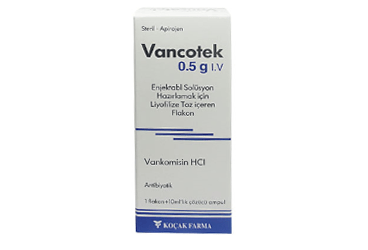 VANCOTEK 0.5 gr IV enjektabl solüsyon hazırlamak için liyofilize toz içeren flakon kutu görseli