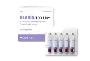 GLARIN 100 U/ml SC kullanım için enj. çözelti içeren kartuş (5 kartuş) kutu görseli