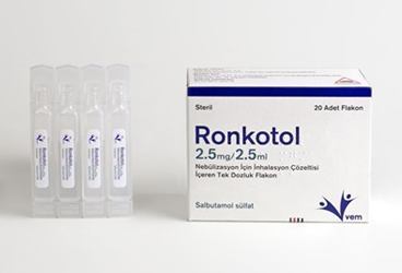RONKOTOL 5 mg/2.5 ml nebulizasyon için inhilasyon çözeltisi içeren tek dozluk 20 flakon kutu görseli
