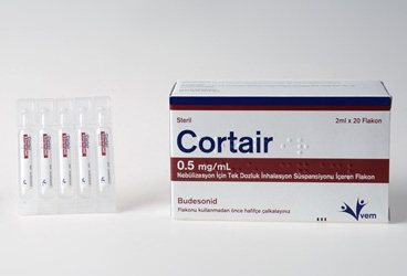 CORTAIR 0.50 mg/ml nebulizasyon için tek dozluk inhilasyon süspansiyonu içeren flakon (20 flakon) kutu görseli