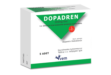 DOPADREN 200 mg/5 ml enjeksiyonluk solüsyon içeren 5 ampül kutu görseli