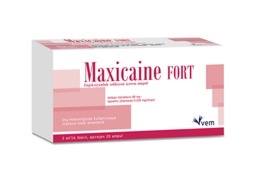 MAXICAINE FORT(40 mg/ml 0.01 mg/ml) 2 ml 20 adet enjeksiyonluk solüsyon içeren ampül kutu görseli