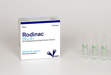 RODINAC 75 mg/3 ml IM enjeksiyon için çözelti içeren 4 ampül kutu görseli