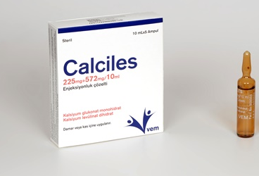 CALCILES 225 MG+572 mg/10 ml enjeksiyonluk çözelti (5 ampül) kutu görseli