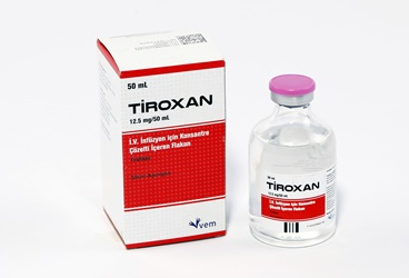 TIROXAN 12.5 mg/50 ml IV infüzyon için konsantre çözelti içeren flakon kutu görseli