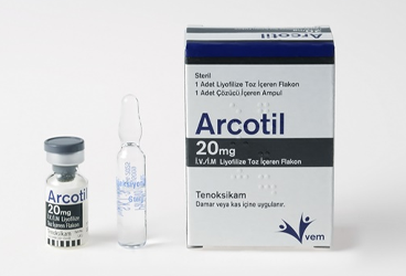ARCOTIL 20 mg IV/IM liyofilize toz içeren FALAKON (1 flakon+1 çözücü ampül) kutu görseli