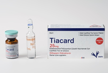 TIACARD 25 mg enjeksiyonluk/infüzyonluk çözelti hazırlamak için liyofilize toz ve çözücü (1 flakon+1 çözücü ampül) kutu görseli